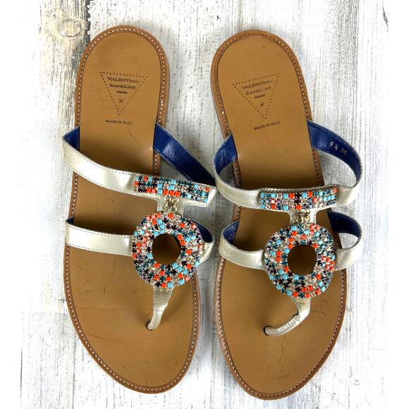 Valentina Rangoni Women’s 9.5 Multicolor Leather Beaded Designer Slip-On Sandals - Picture 2 of 8